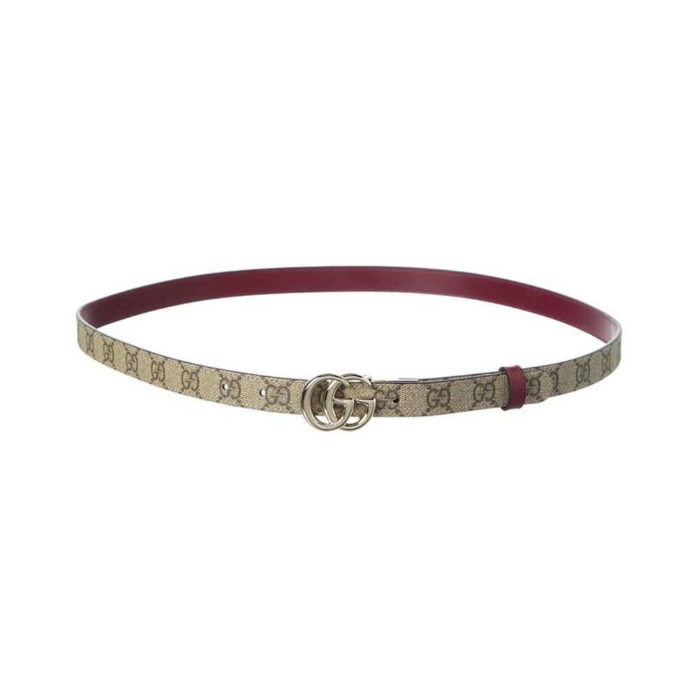 Gucci Gg Marmont Thin Reversible Gg Supreme Canvas & Leather Belt, Red - Picture 3 of 4